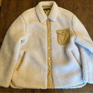 Rag & Bone XL Sherpa Shacket Ivory Mustard Snap Outdoor Hiking Cozy Fall‎ Elliot
